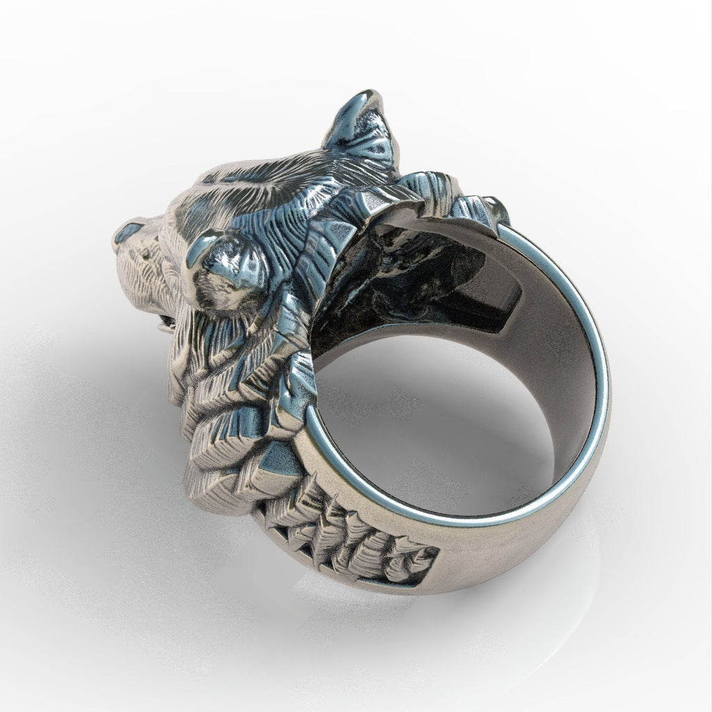 Sterling silver ring, bear men ring, oxidized men ring, gift ring bear figure