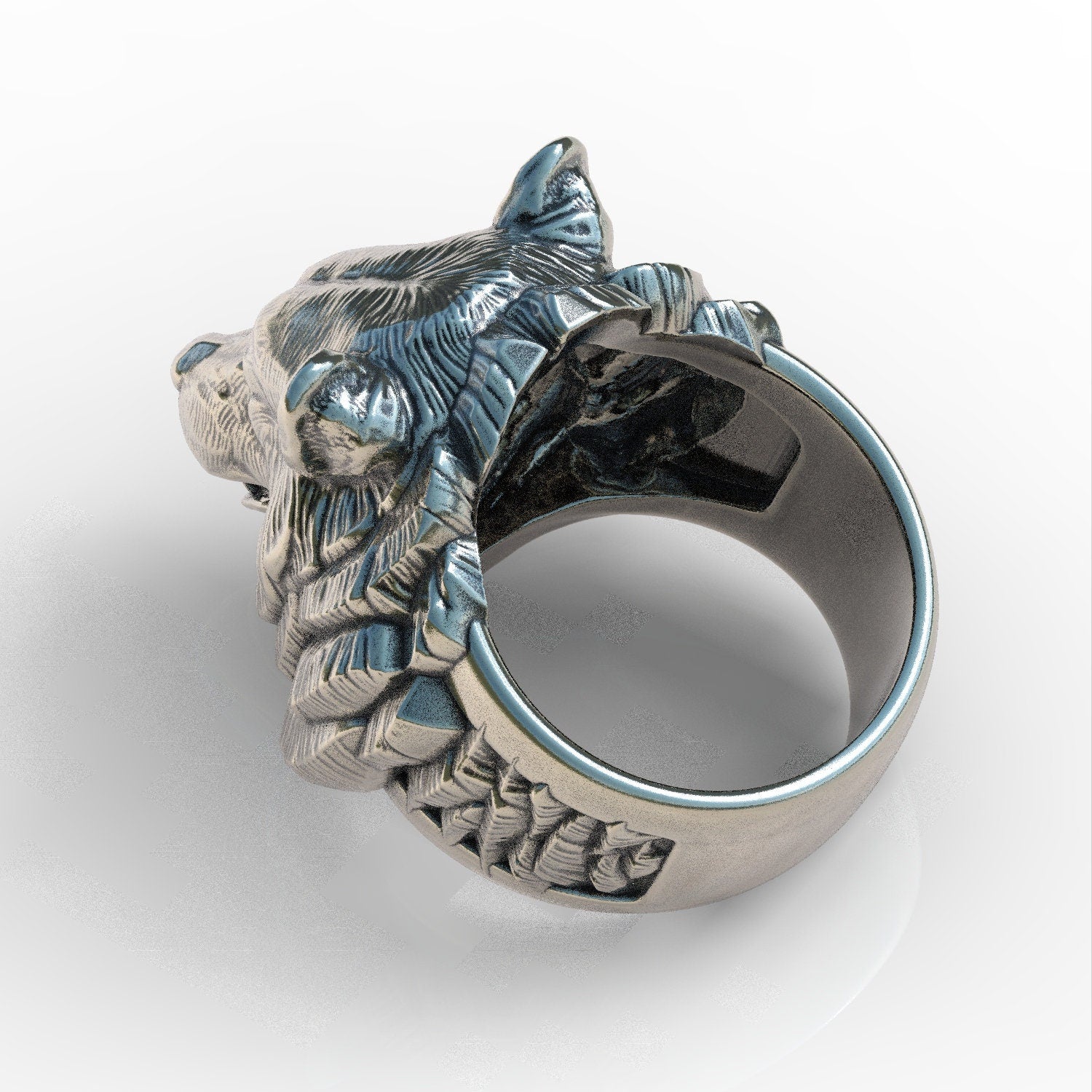 Sterling silver ring, bear men ring, oxidized men ring, gift ring bear figure