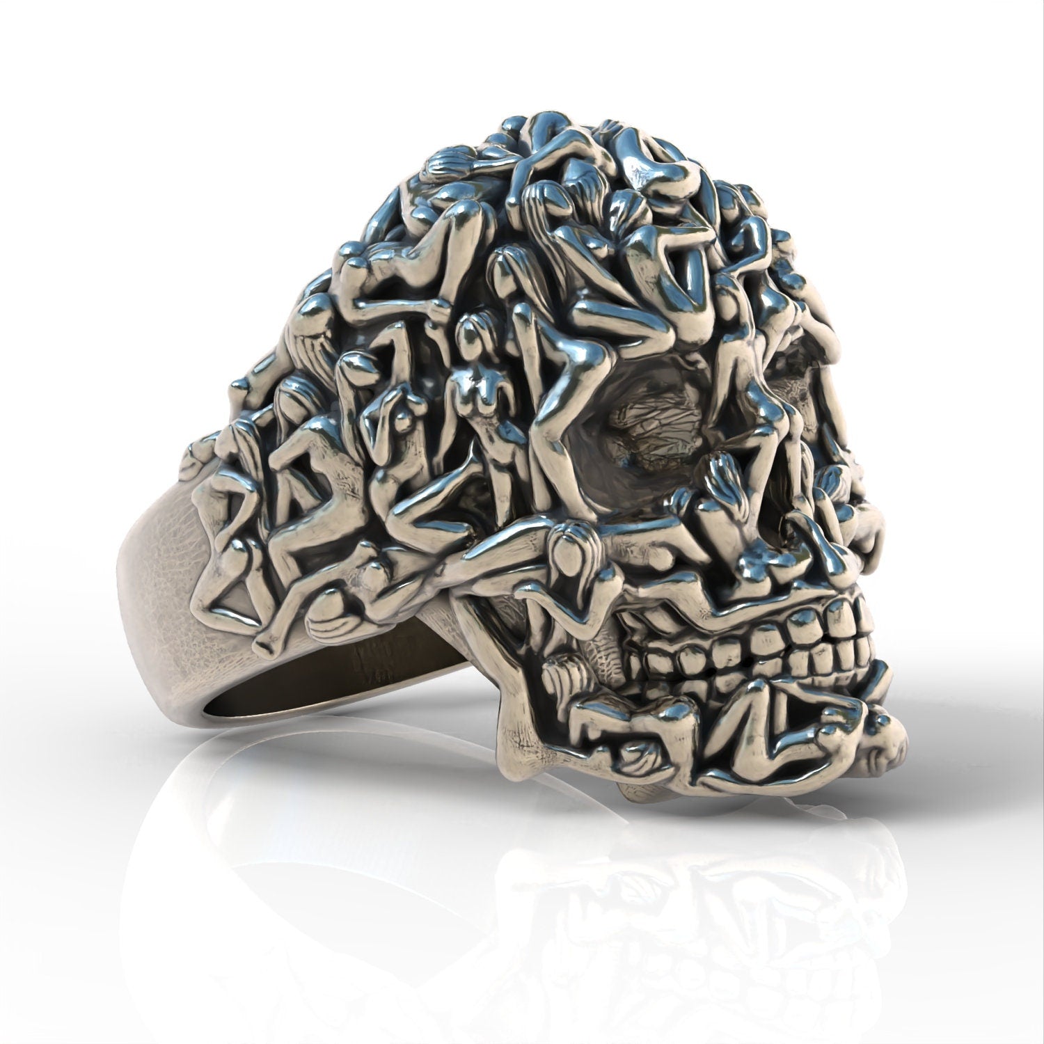 Solid Back Salvador Dali skull illusion  versionring sterling silver 925