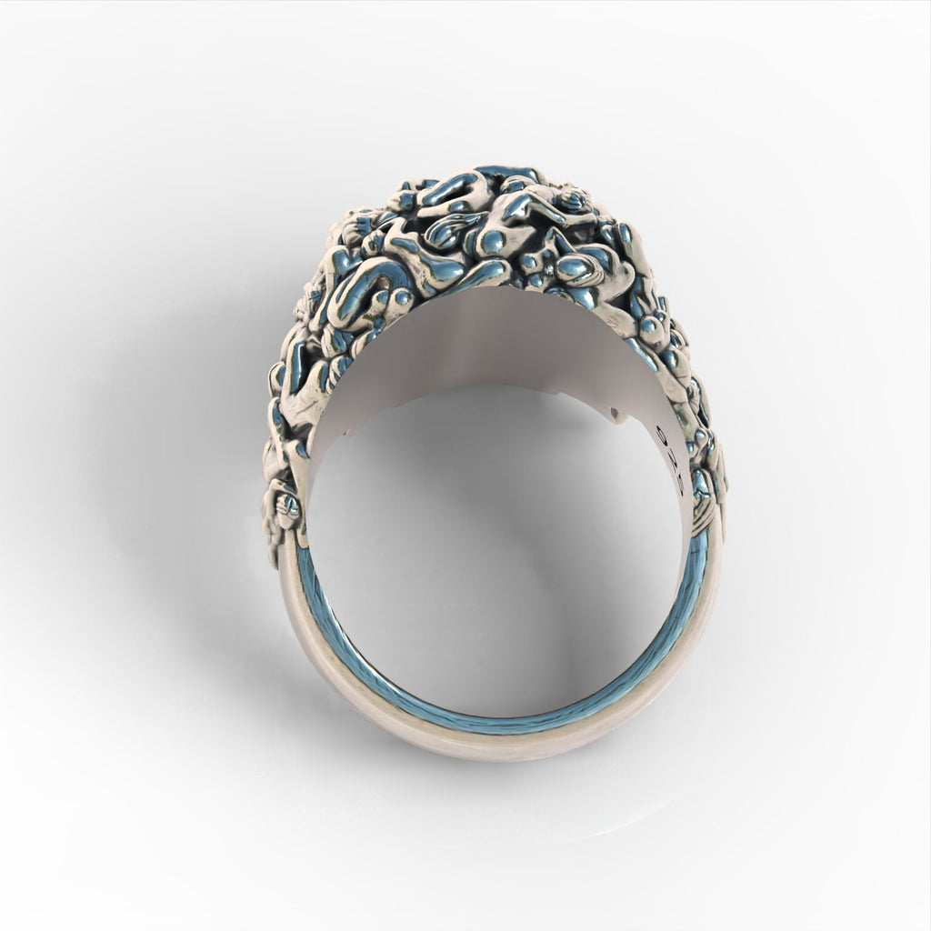 Solid Back Salvador Dali skull illusion  versionring sterling silver 925