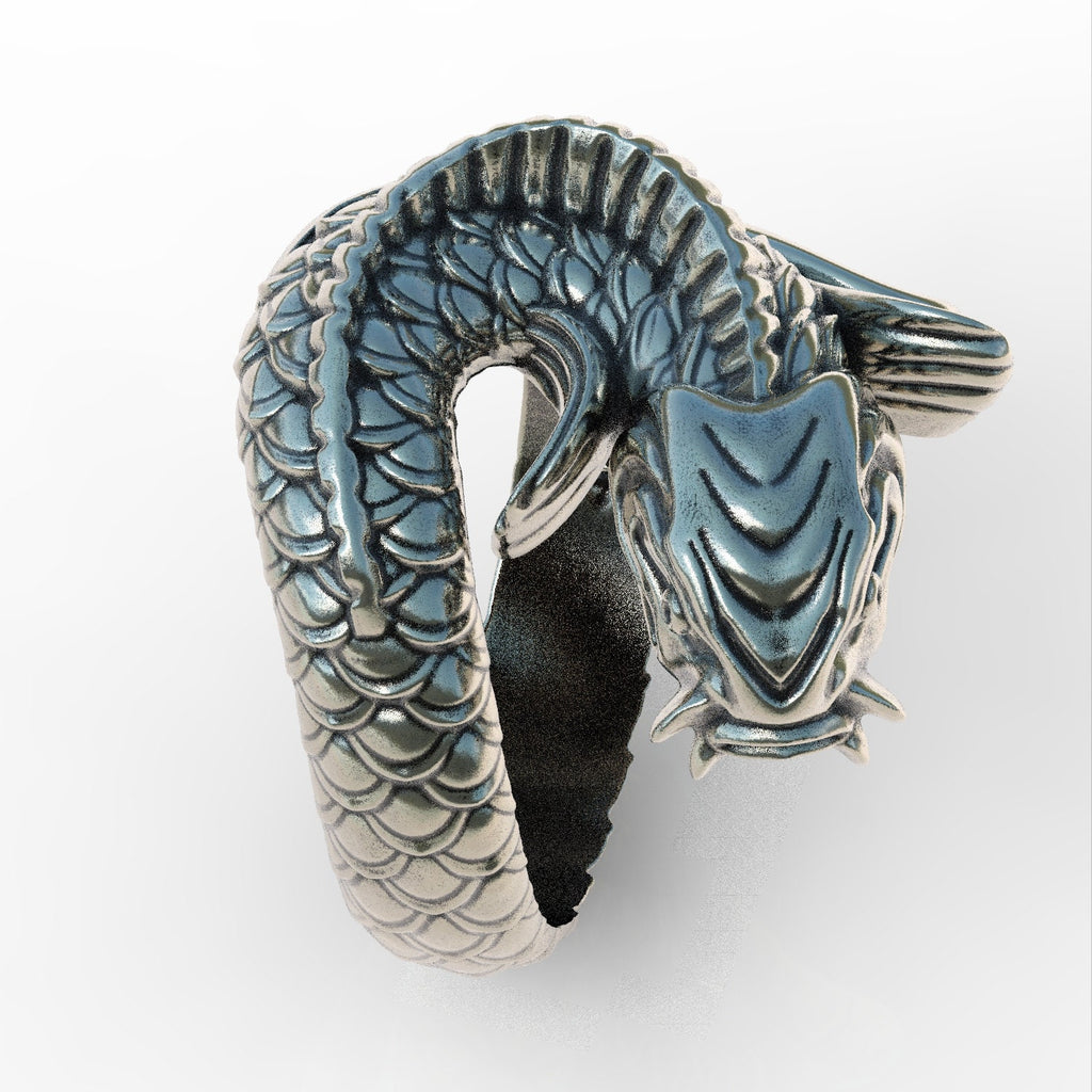 Japanese Art Fish Unisex Ring Sterling Silver 925