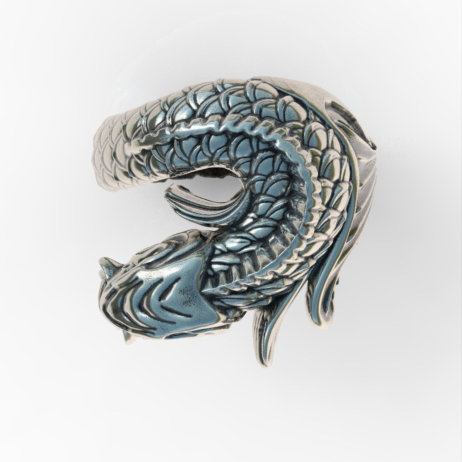 Japanese Art Fish Unisex Ring Sterling Silver 925