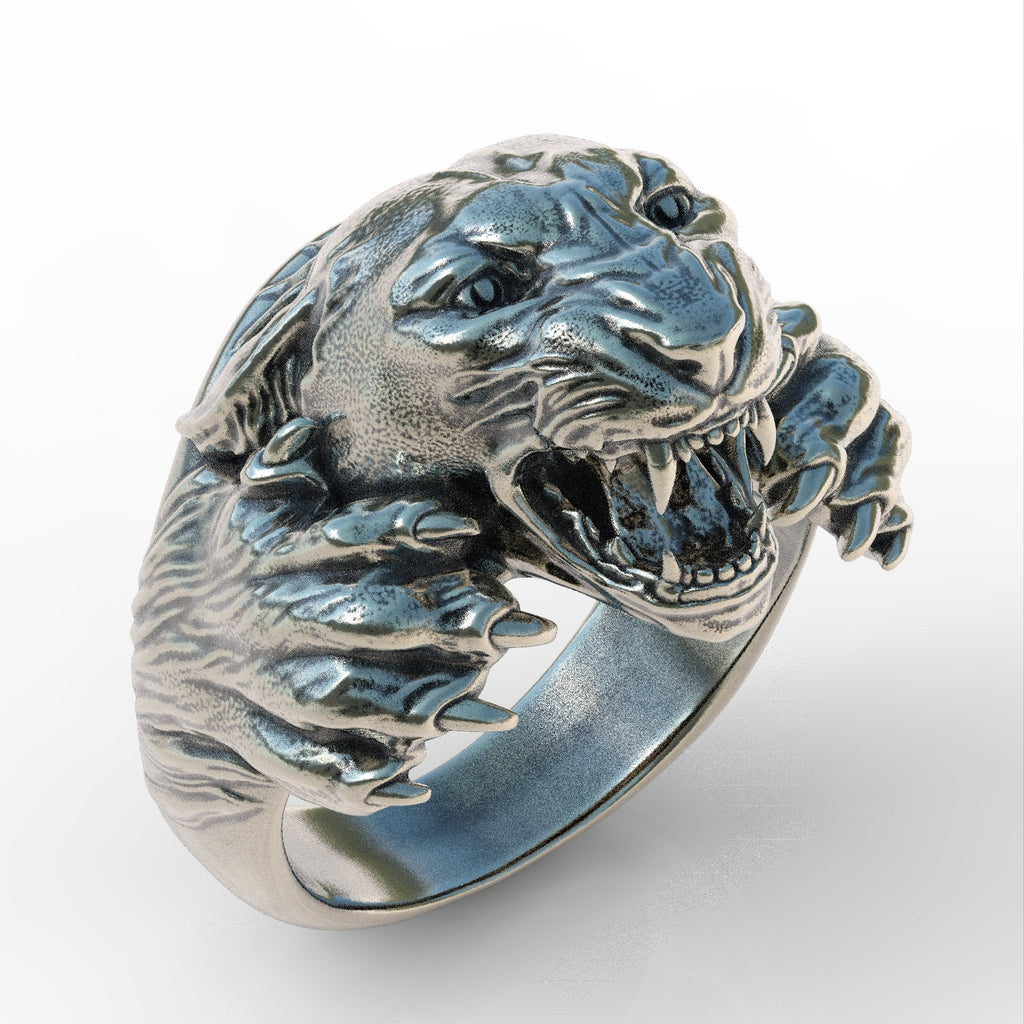 Solid 925 sterling silver men's panther ring animal tiger lion figure ring