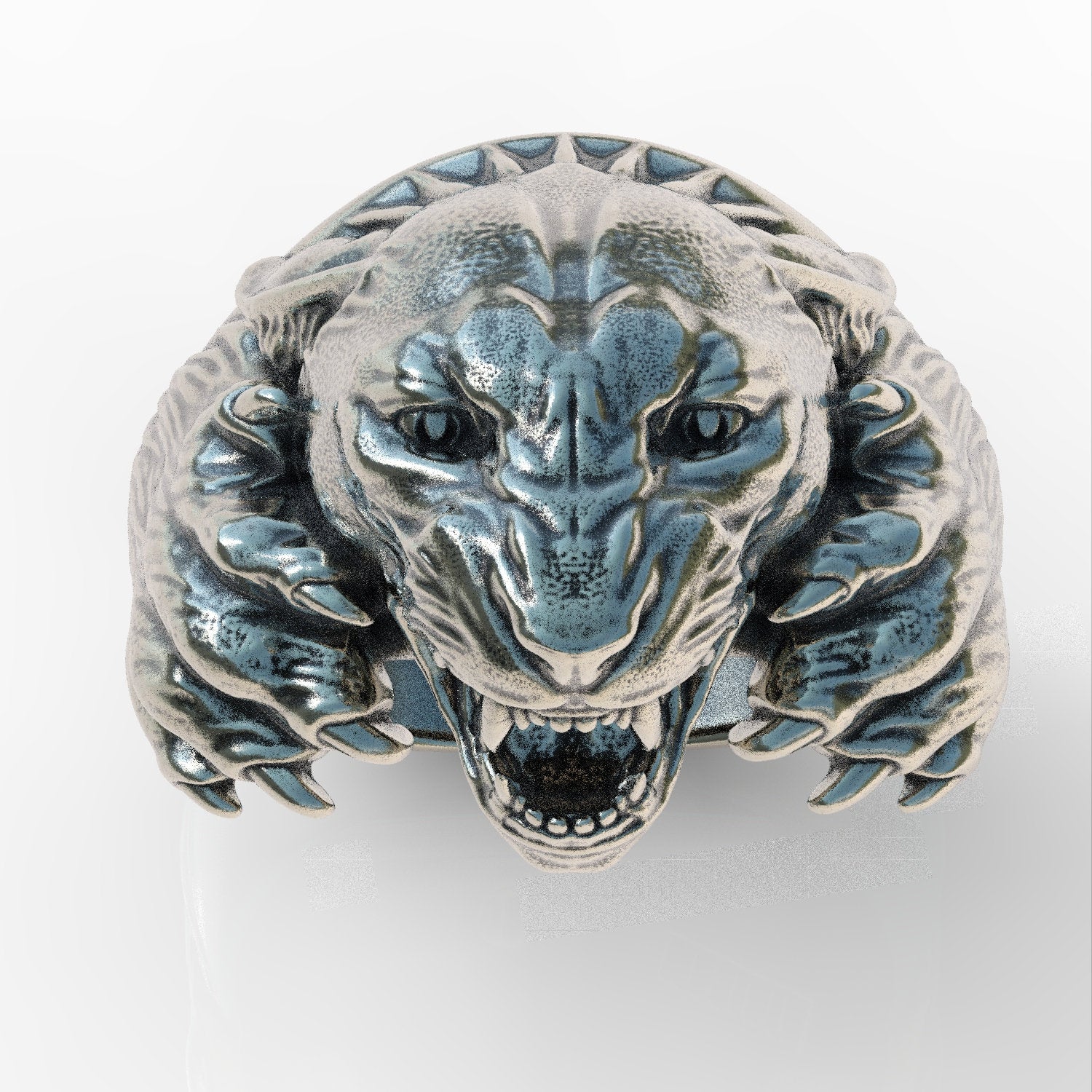 Solid 925 sterling silver men's panther ring animal tiger lion figure ring