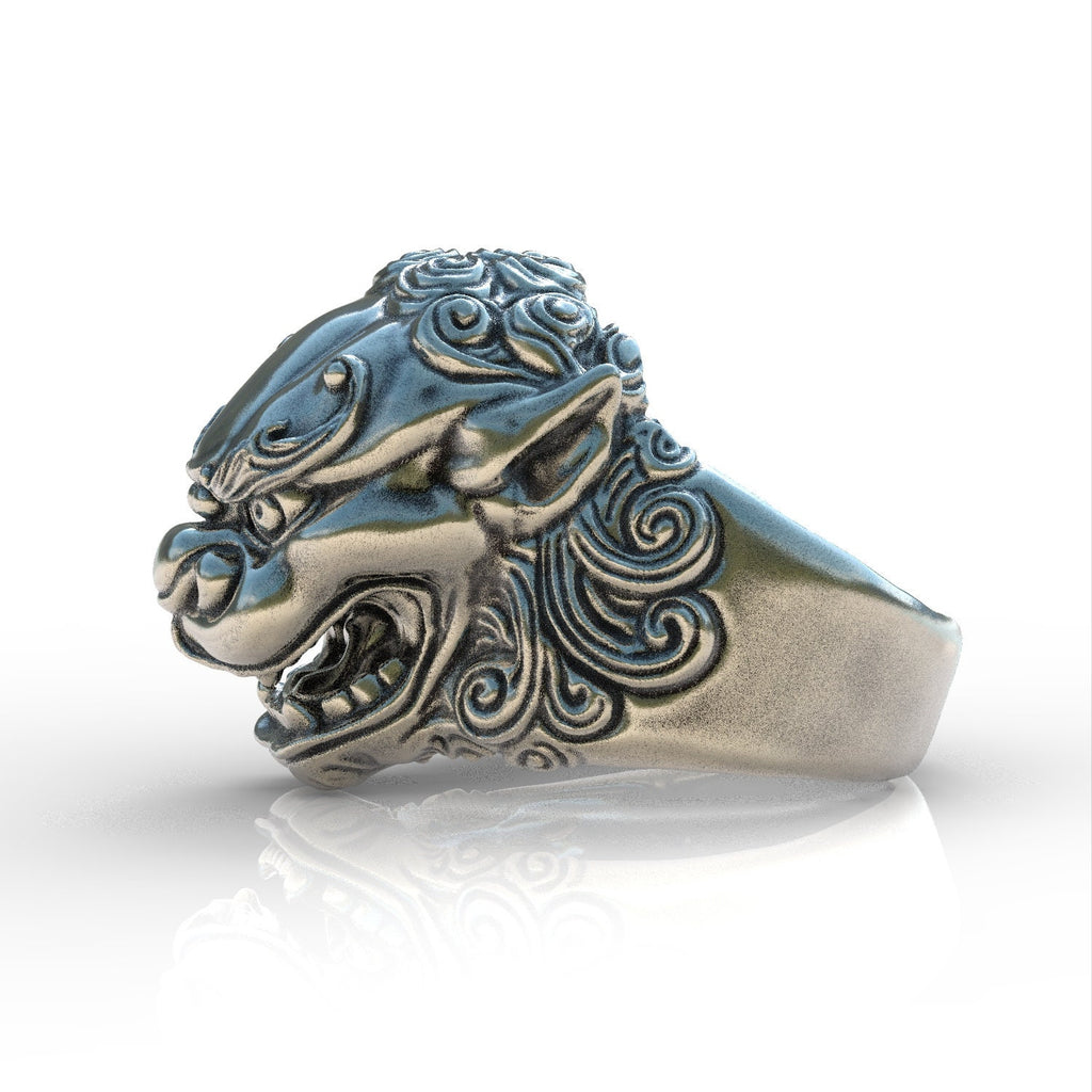 Giant asian foo dog ring 925 sterling silver shisha dog all sizes