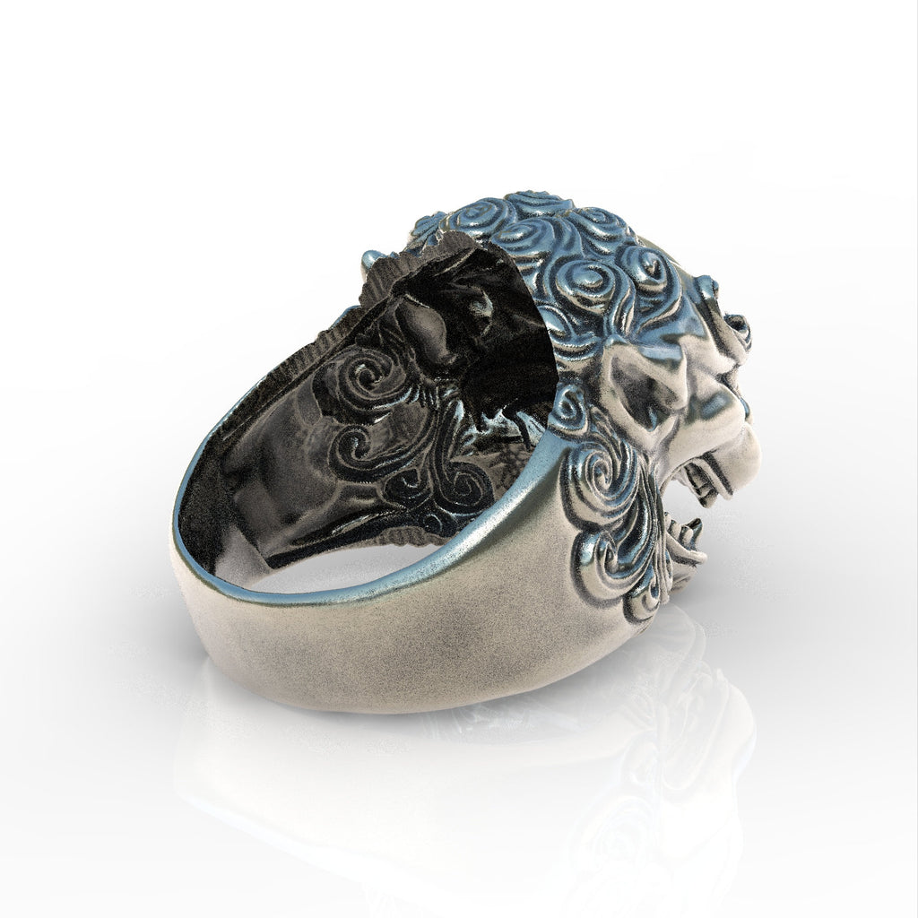 Giant asian foo dog ring 925 sterling silver shisha dog all sizes