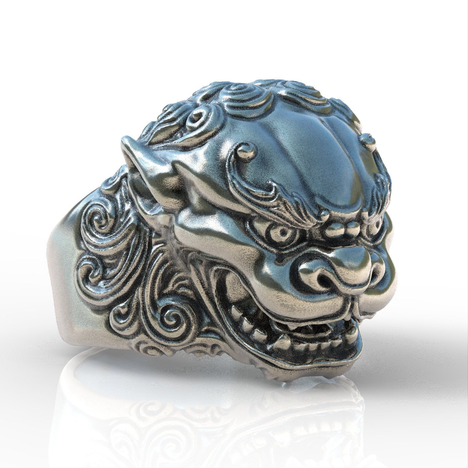 Giant asian foo dog ring 925 sterling silver shisha dog all sizes