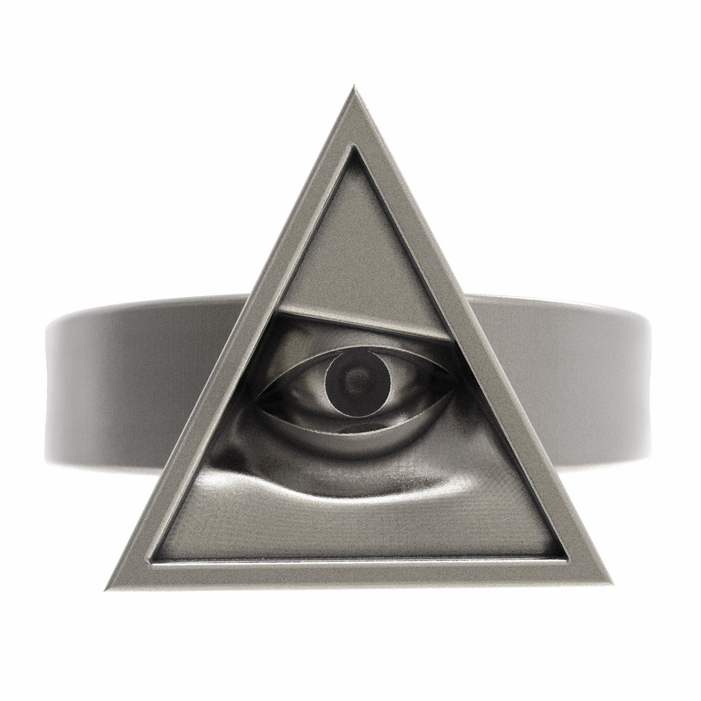 Sterling Silver All-Seeing Eye Pyramid Ring  Unisex Gothic Minimalist Jewelry for Men & Women
