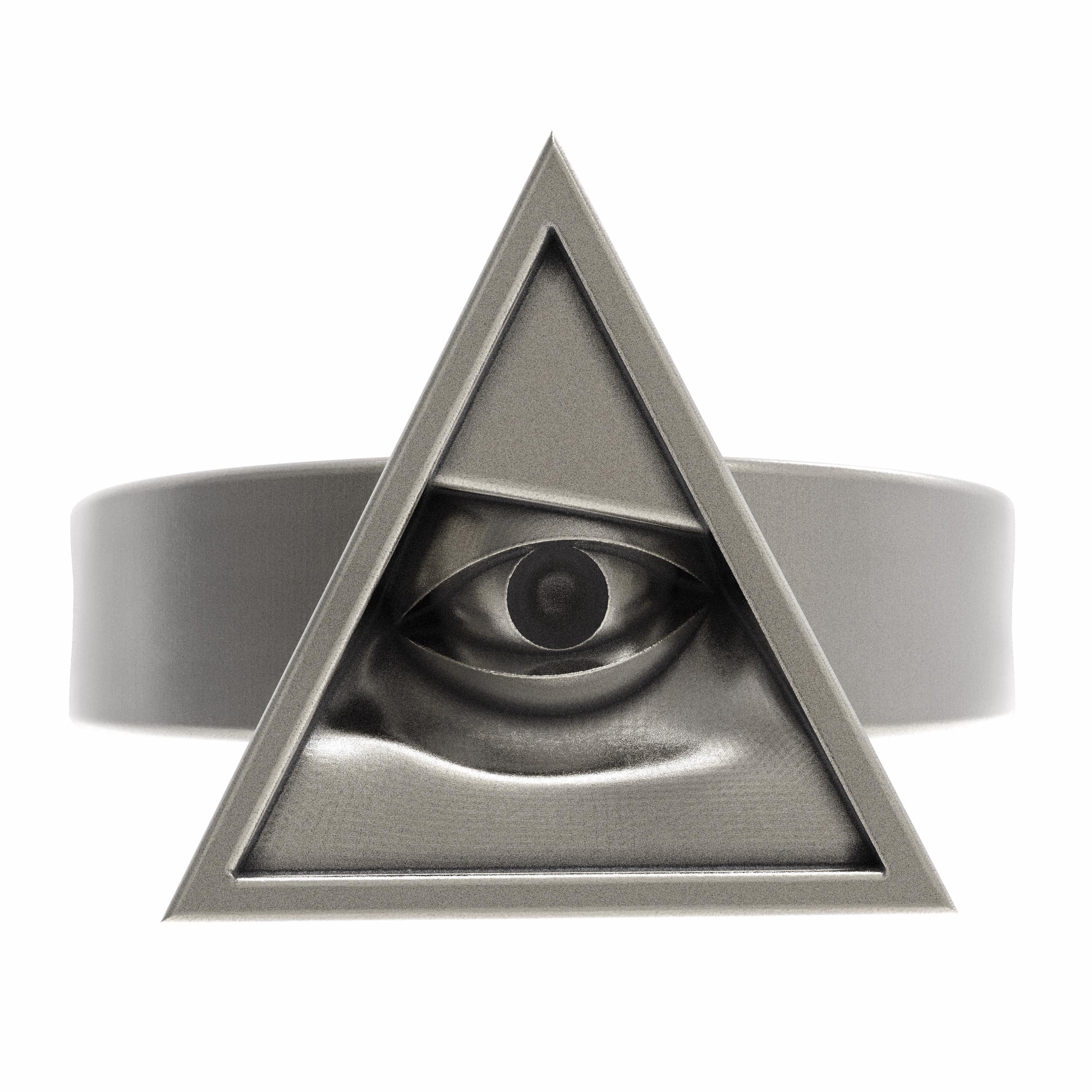 Sterling Silver All-Seeing Eye Pyramid Ring  Unisex Gothic Minimalist Jewelry for Men & Women