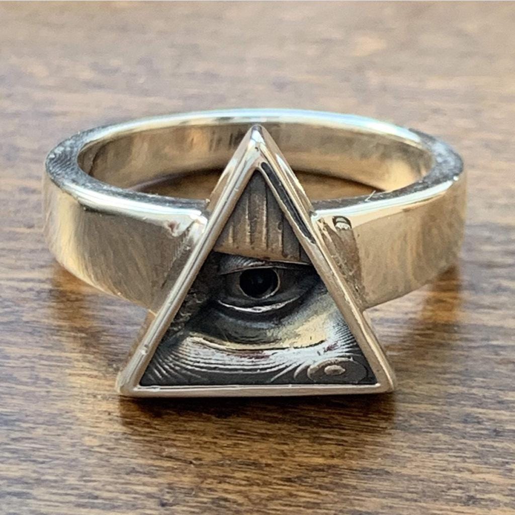 Sterling Silver All-Seeing Eye Pyramid Ring  Unisex Gothic Minimalist Jewelry for Men & Women