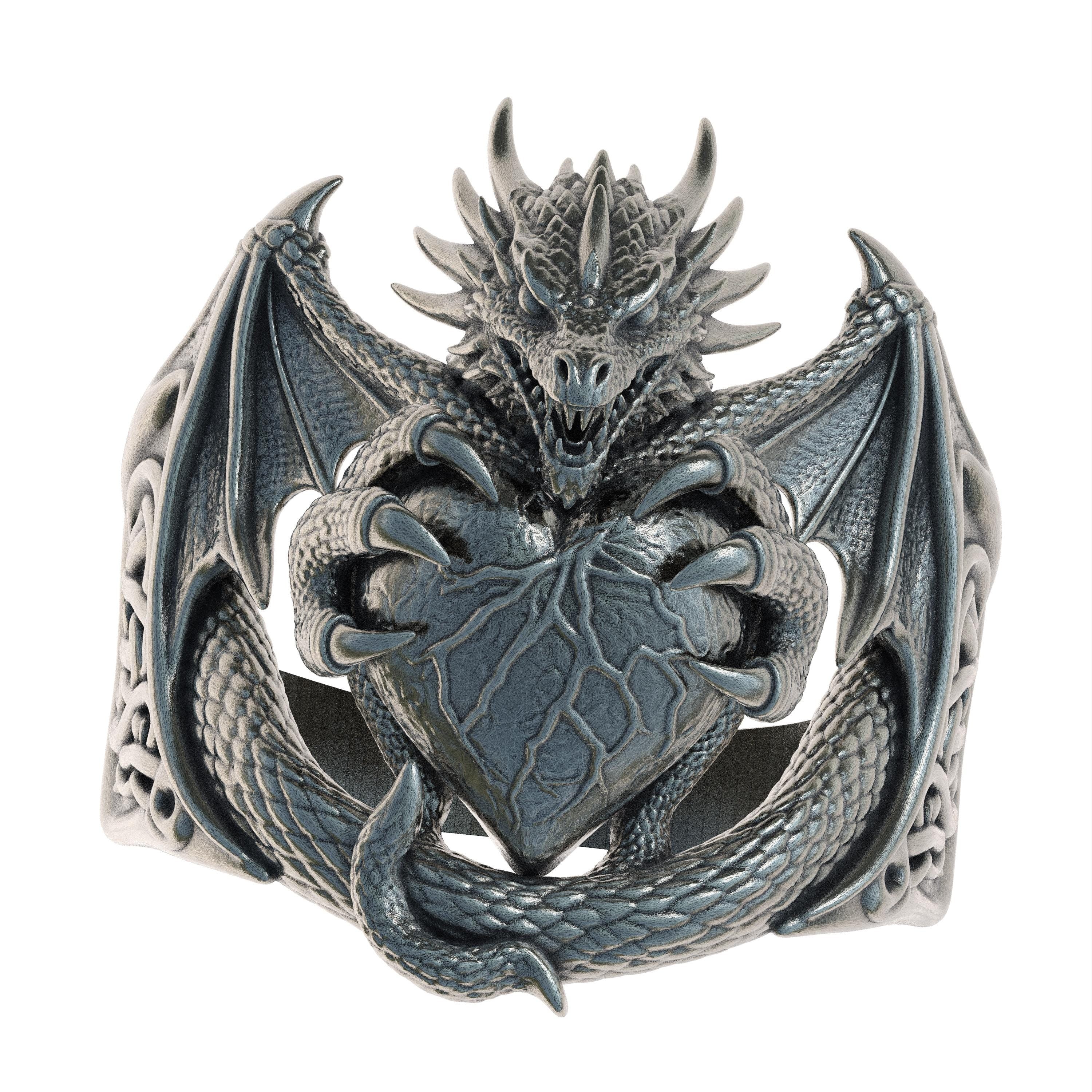 Dragon Heart Ring, Sterling Silver Dragon Ring, Gothic Fantasy Ring, Handmade  Medieval Mythical Creature Unisex Statement Oxidized