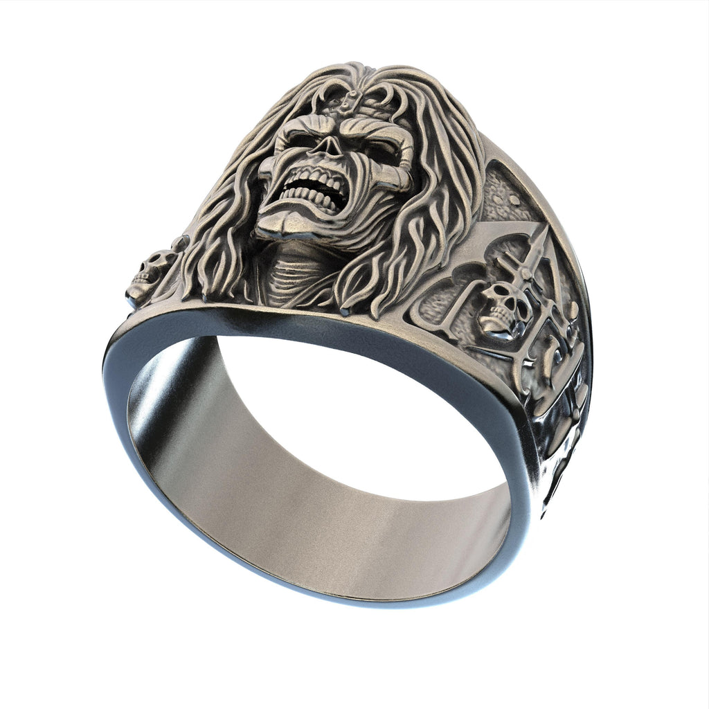 Handmade Iron Maiden Eddie Ring, Sterling Silver Skull Ring, Heavy Metal Biker Jewelry, Gothic Statement Ring for Men