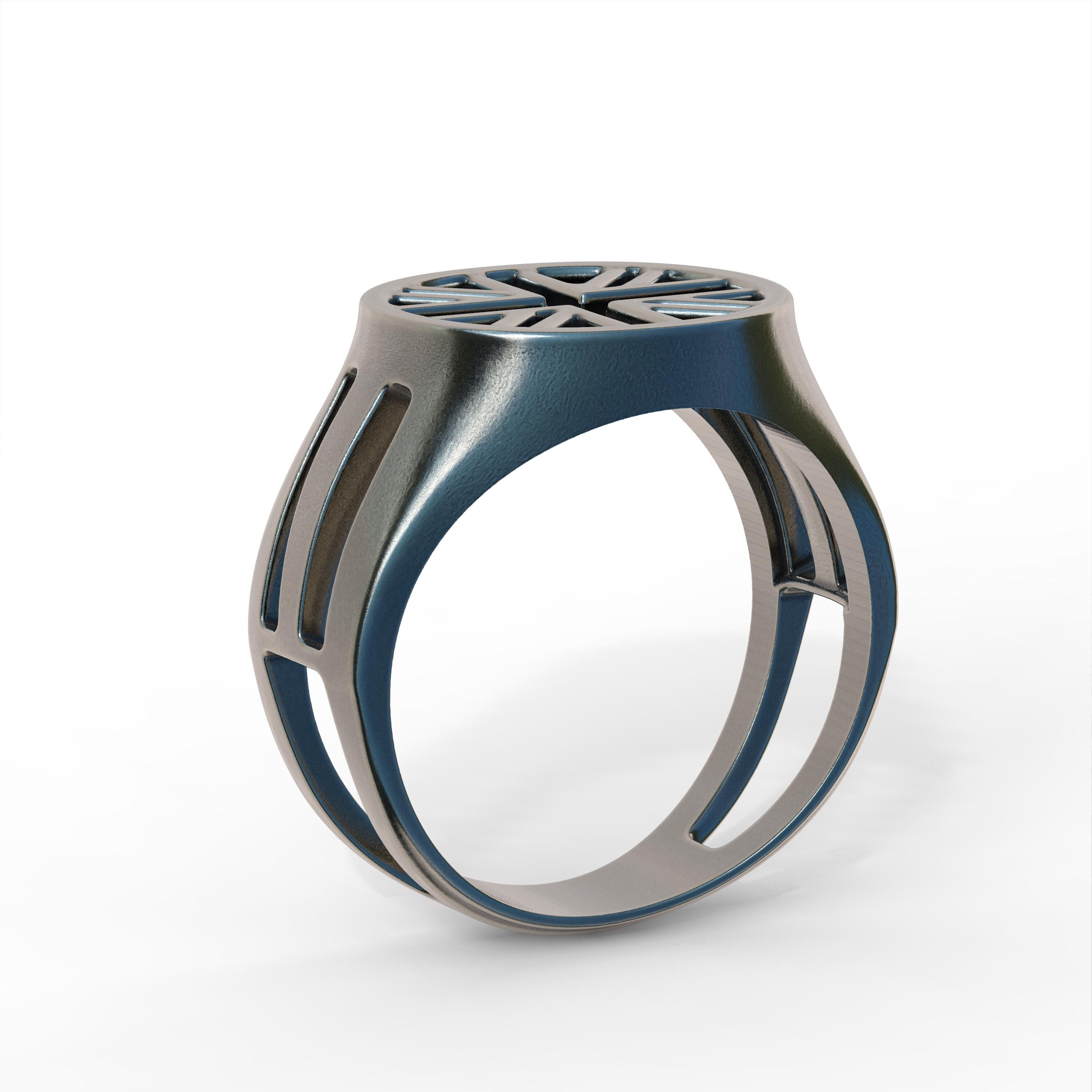 Union Jack Sterling Silver Ring, British Flag Signet Ring, UK Patriotic Jewelry, Openwork Ring, Gothic Biker Ring, Men's Silver Ring