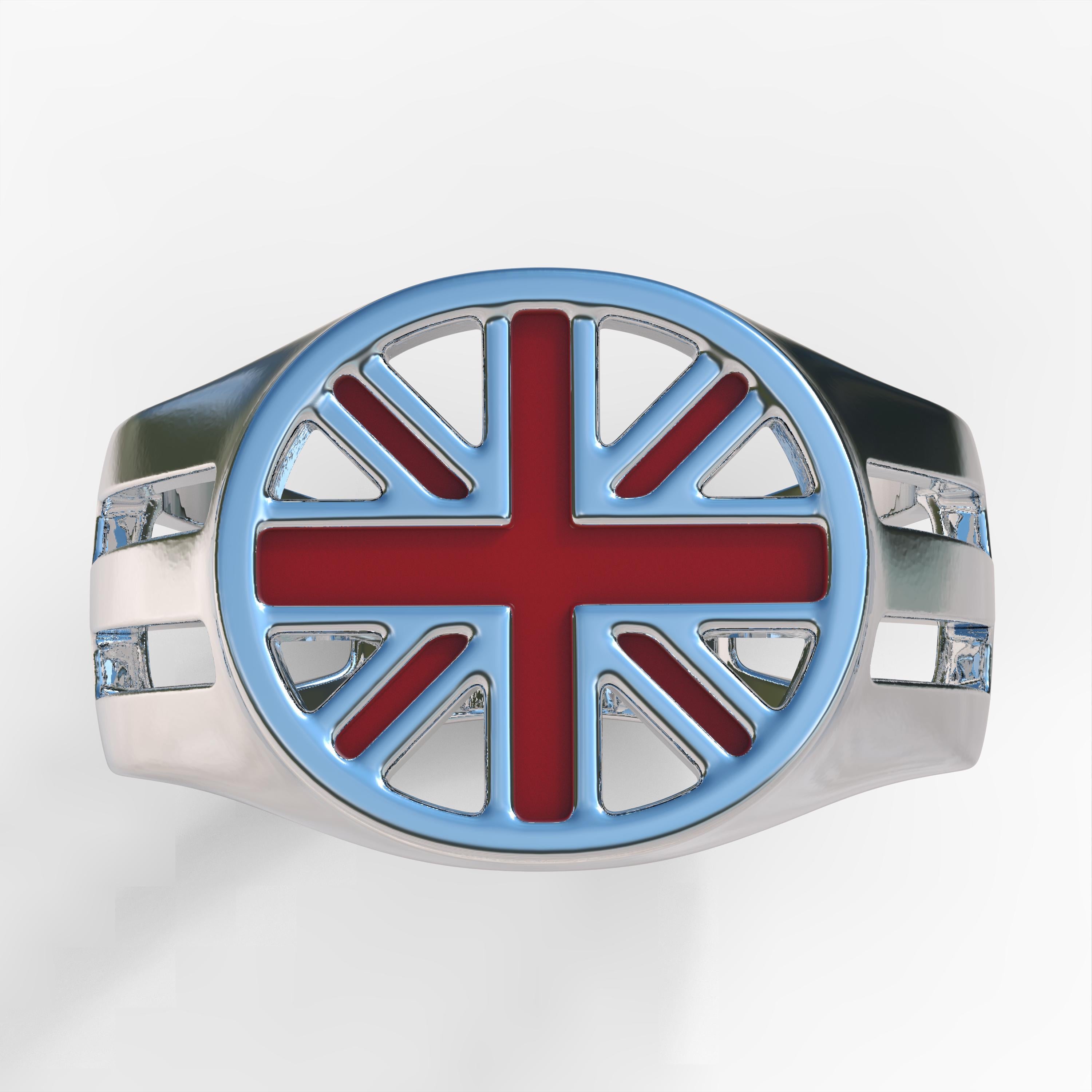Union Jack Enamel Sterling Silver Ring, British Flag Signet Ring, Handmade 925 Silver UK Ring, Patriotic Men's Jewelry, Openwork Enamel Ring