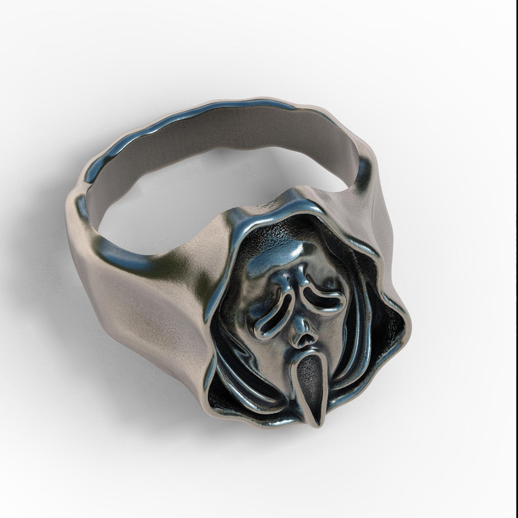 Ghost Face Ring Sterling Silver 925 Horror Signet Ring Gothic Skull Jewelry Handmade Biker Ring