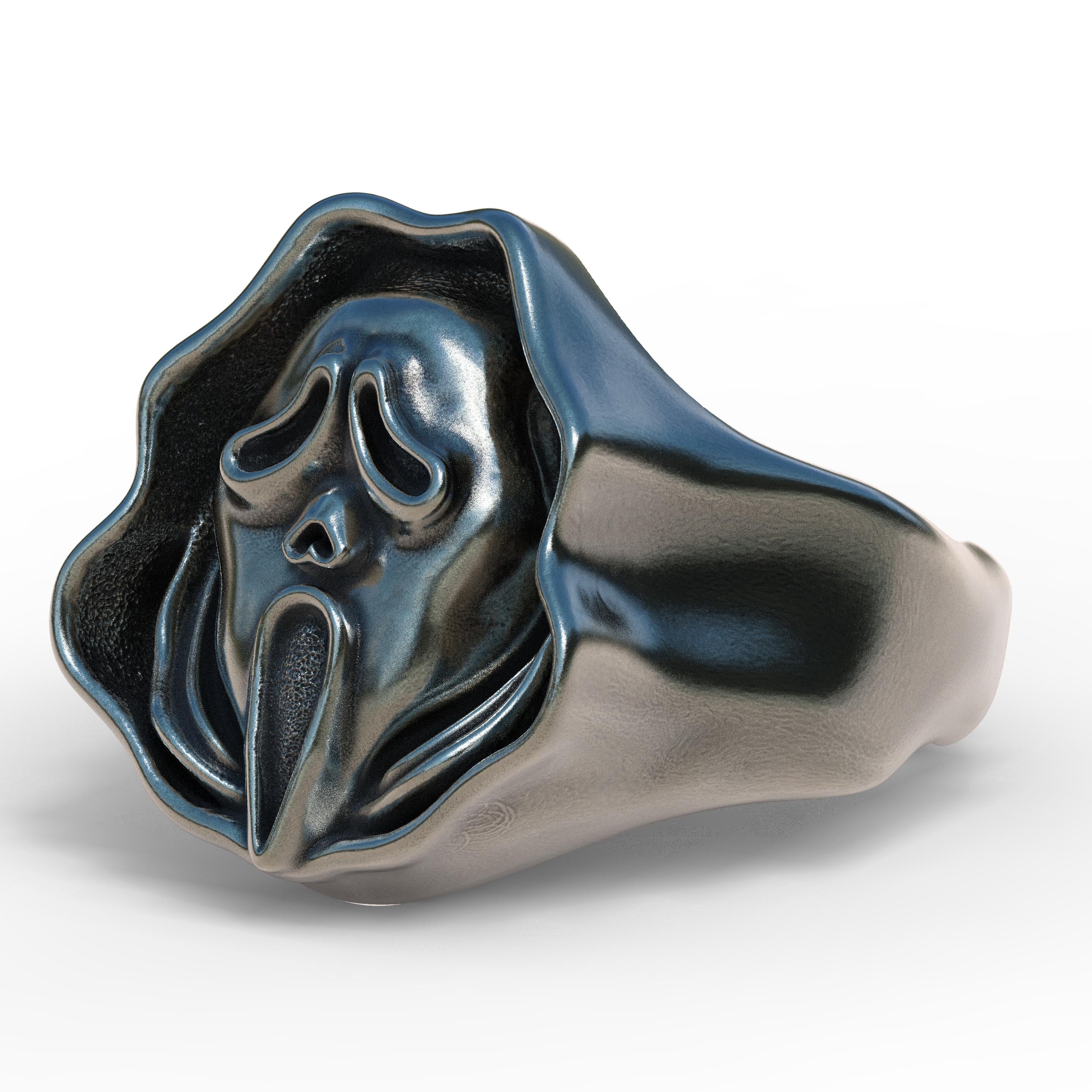 Ghost Face Ring Sterling Silver 925 Horror Signet Ring Gothic Skull Jewelry Handmade Biker Ring