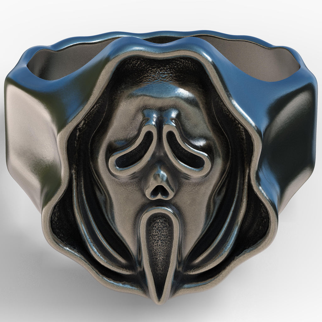 Ghost Face Ring Sterling Silver 925 Horror Signet Ring Gothic Skull Jewelry Handmade Biker Ring