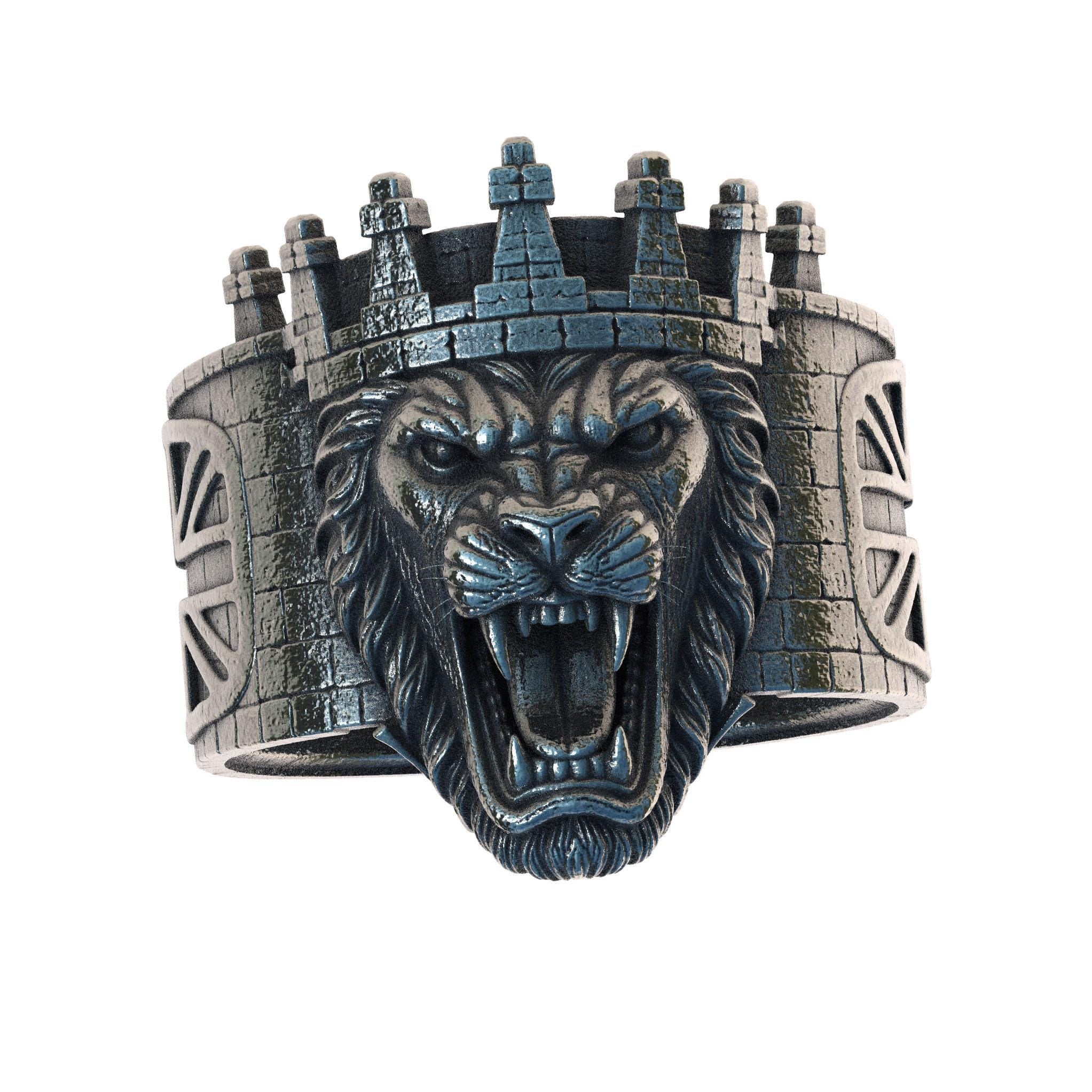 British Lion Ring Sterling Silver 925, Union Jack Lion Ring, England Castle Crown Ring, Gothic Men's Statement Ring, UK Heritage Jewelry