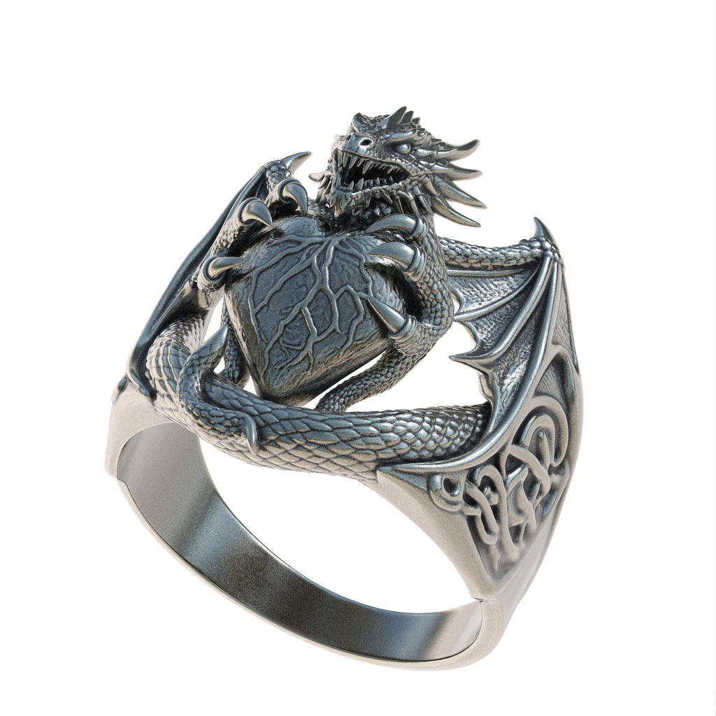 Dragon Heart Ring, Sterling Silver Dragon Ring, Gothic Fantasy Ring, Handmade  Medieval Mythical Creature Unisex Statement Oxidized