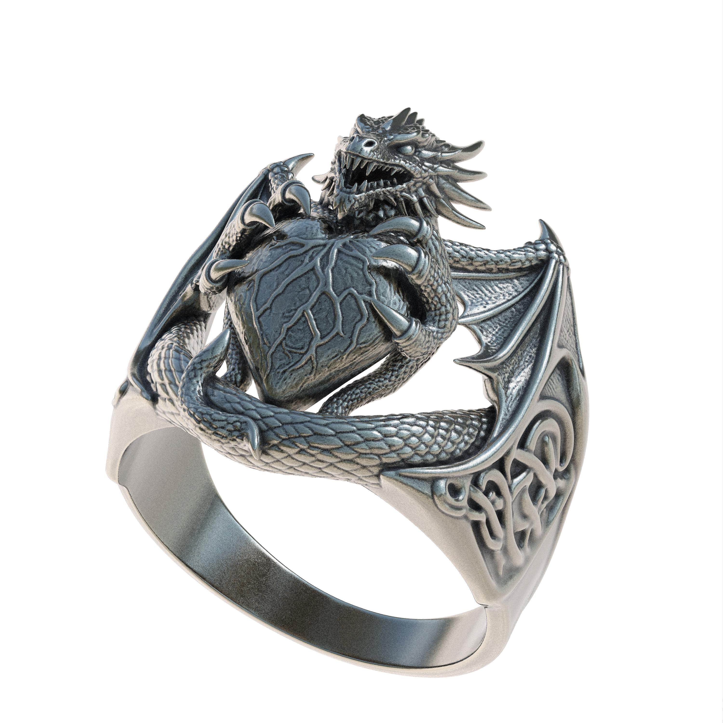Dragon Heart Ring, Sterling Silver Dragon Ring, Gothic Fantasy Ring, Handmade  Medieval Mythical Creature Unisex Statement Oxidized