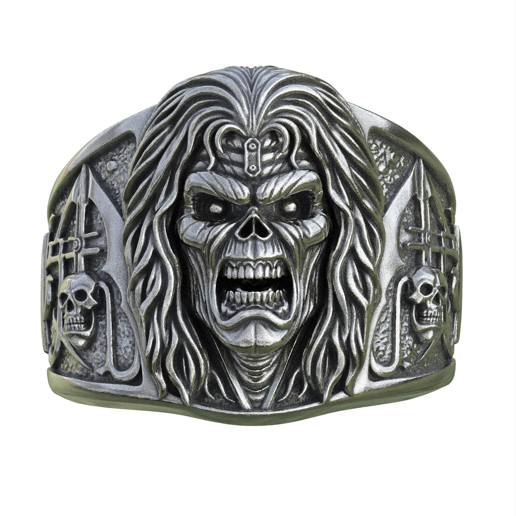 Handmade Iron Maiden Eddie Ring, Sterling Silver Skull Ring, Heavy Metal Biker Jewelry, Gothic Statement Ring for Men