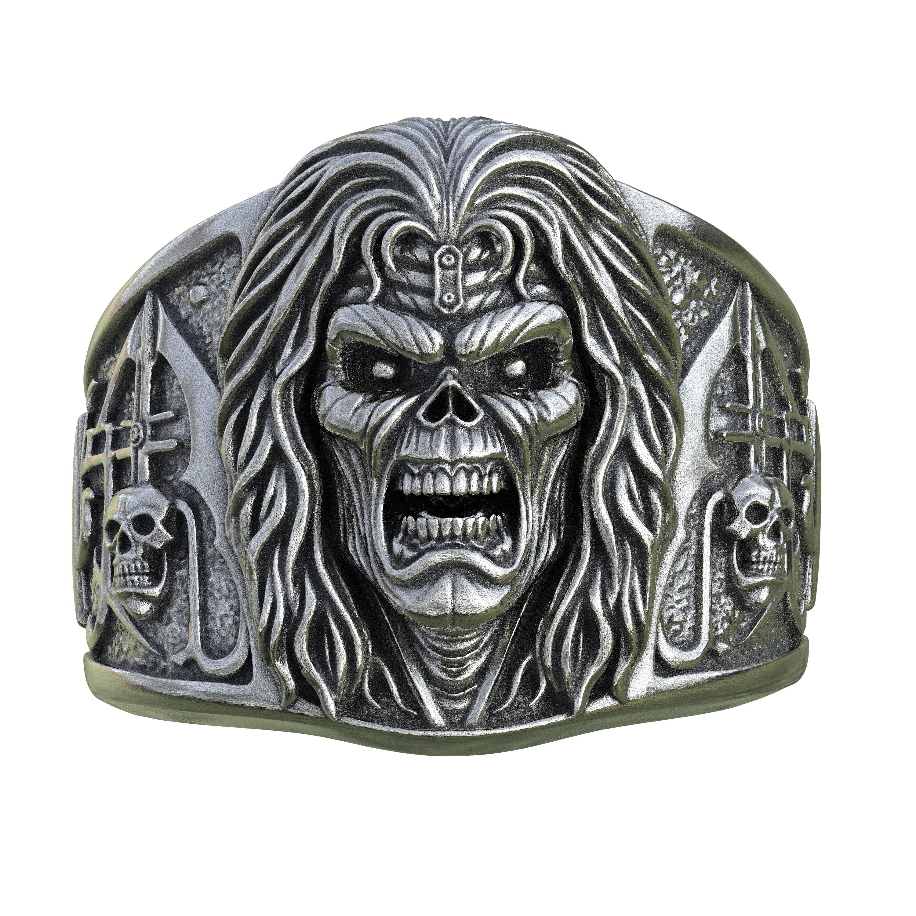 Handmade Iron Maiden Eddie Ring, Sterling Silver Skull Ring, Heavy Metal Biker Jewelry, Gothic Statement Ring for Men