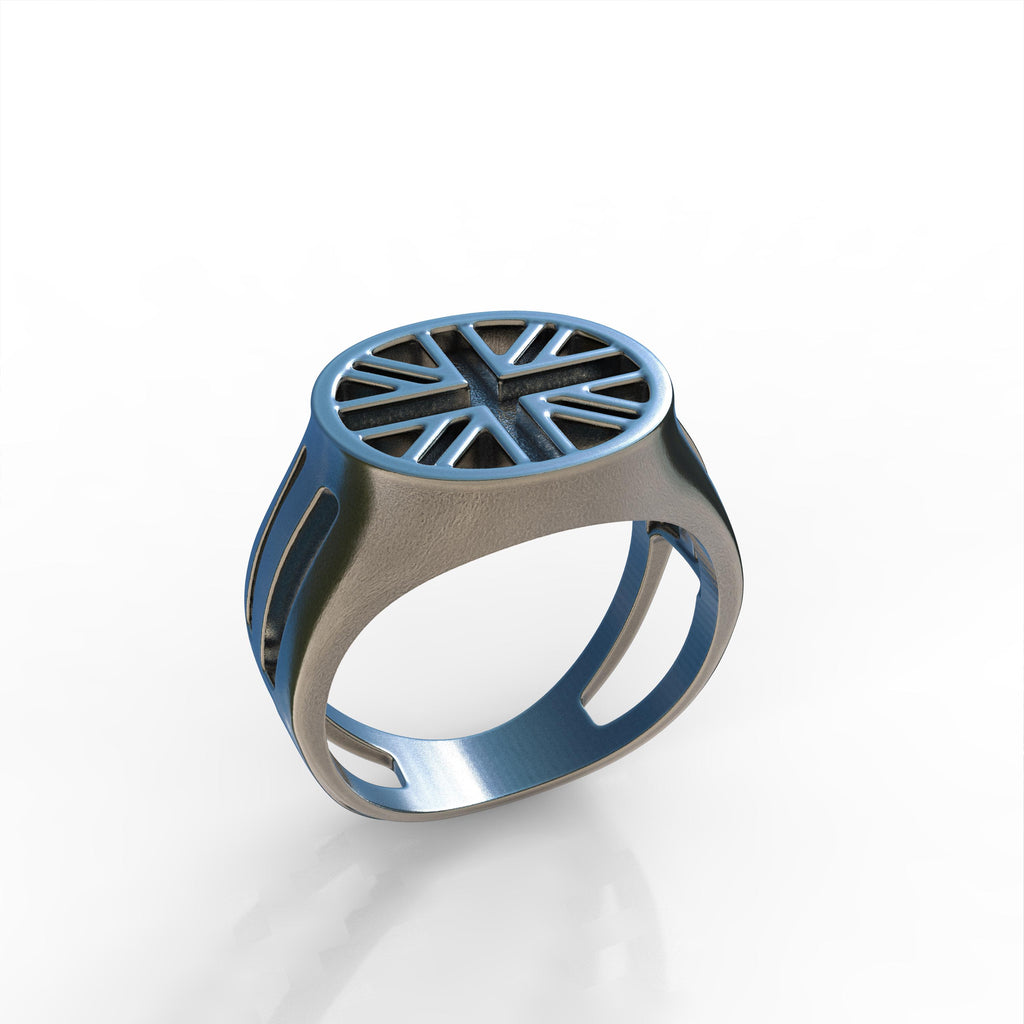 Union Jack Sterling Silver Ring, British Flag Signet Ring, UK Patriotic Jewelry, Openwork Ring, Gothic Biker Ring, Men's Silver Ring