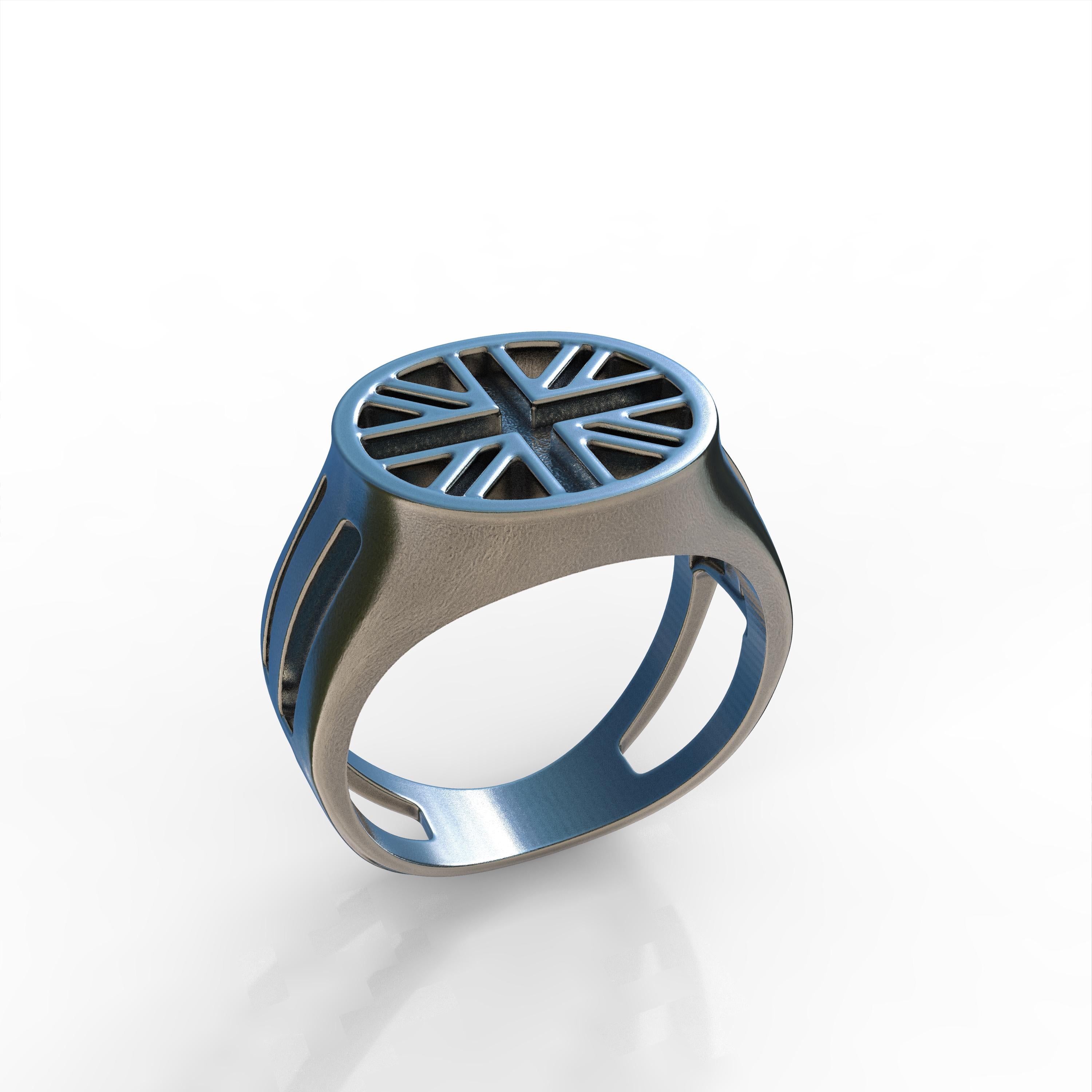 Union Jack Sterling Silver Ring, British Flag Signet Ring, UK Patriotic Jewelry, Openwork Ring, Gothic Biker Ring, Men's Silver Ring