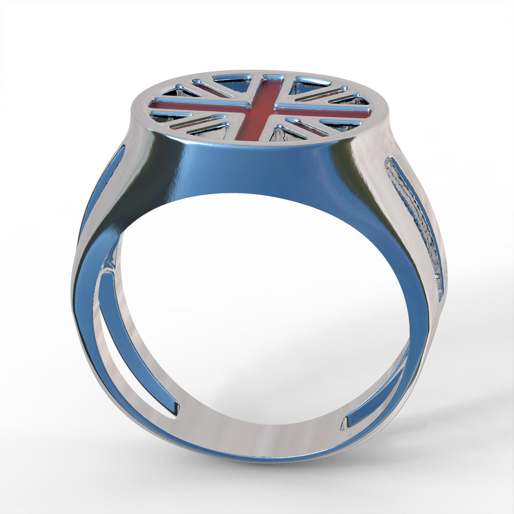 Union Jack Enamel Sterling Silver Ring, British Flag Signet Ring, Handmade 925 Silver UK Ring, Patriotic Men's Jewelry, Openwork Enamel Ring