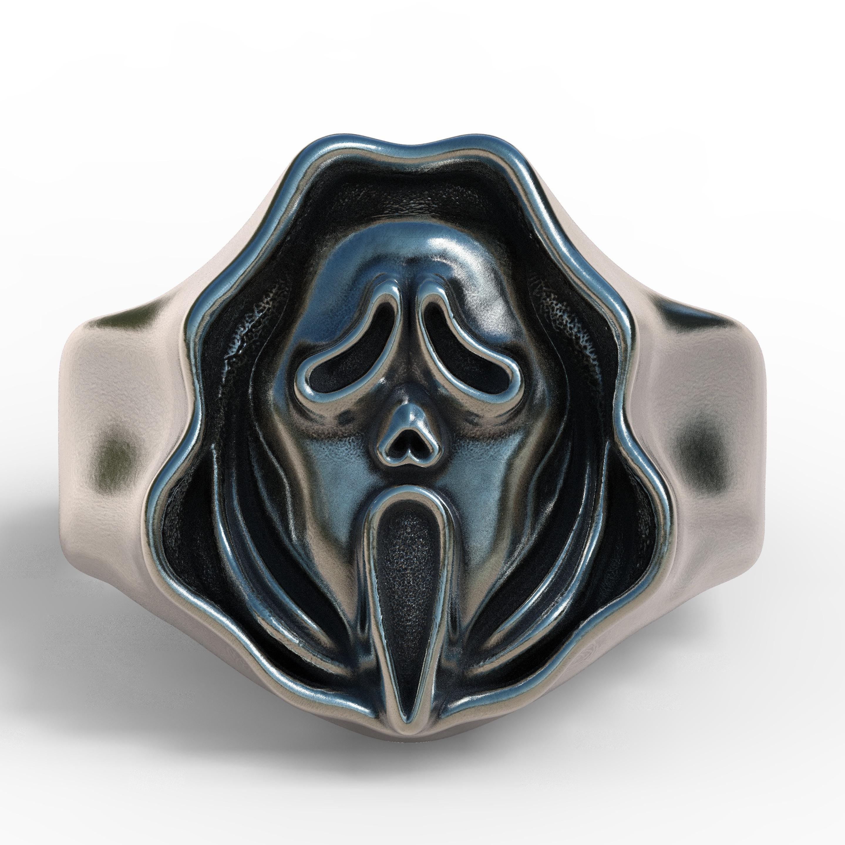 Ghost Face Ring Sterling Silver 925 Horror Signet Ring Gothic Skull Jewelry Handmade Biker Ring