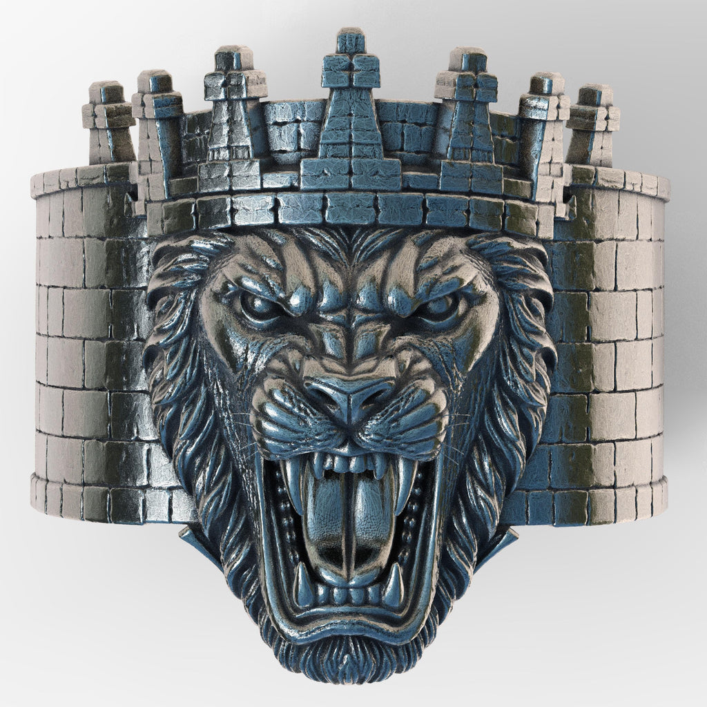 British Lion Castle Ring Sterling Silver 925, Medieval King Lion Ring, Gothic Fortress Ring, Handmade Men's Statement Jewelry