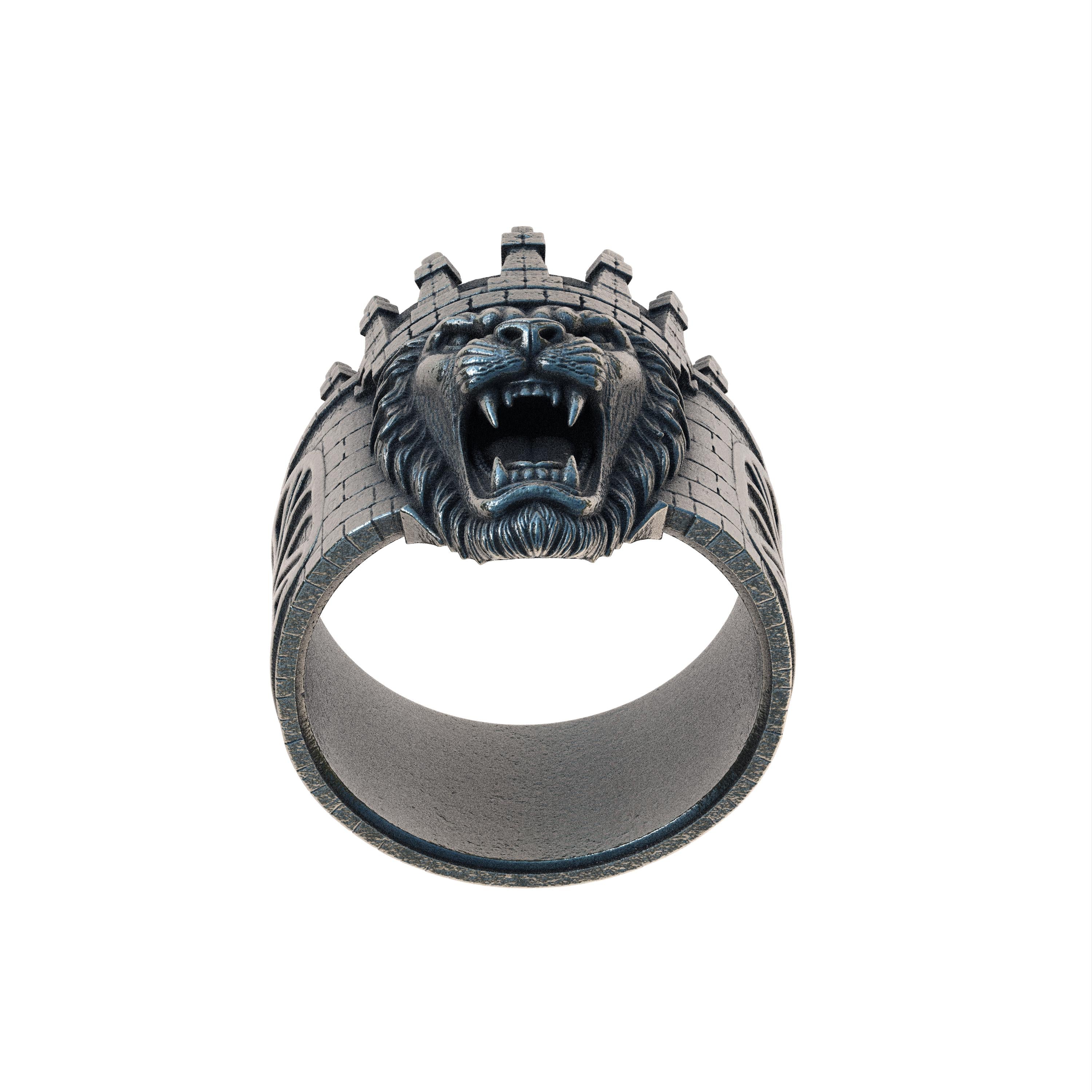 British Lion Ring Sterling Silver 925, Union Jack Lion Ring, England Castle Crown Ring, Gothic Men's Statement Ring, UK Heritage Jewelry